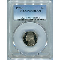 PCGS 1998-S Jefferson Nickel PR 70 DCAM