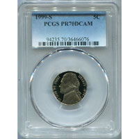 PCGS 1999-S Jefferson Nickel PR 70 DCAM