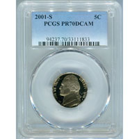 PCGS 2001-S Jefferson Nickel PR 70 DCAM