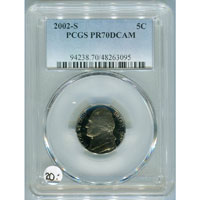 PCGS 2002-S Jefferson Nickel PR 70 DCAM