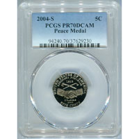 PCGS 2004-S Jefferson Nickel Peace Medal PR 70 DCAM