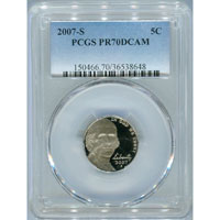 PCGS 2007-S Jefferson Nickel PR 70 DCAM