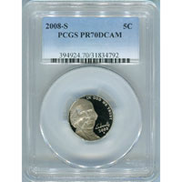 PCGS 2008-S Jefferson Nickel PR 70 DCAM