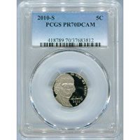 PCGS 2010-S Jefferson Nickel PR 70 DCAM